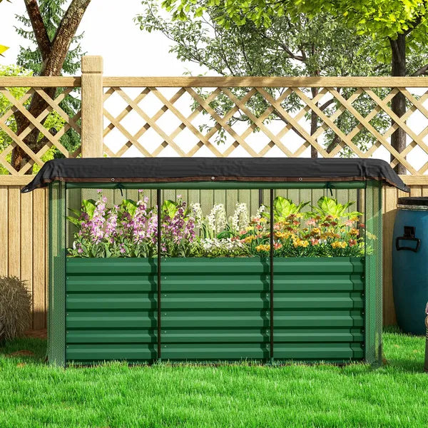 Outsunny Galvanized Steel Planter Box with Crop Cage and Shade Cloth, Raised Garden Bed for Flowers, Veggies and Herbs, Green - product image 9