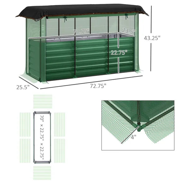 Outsunny Galvanized Steel Planter Box with Crop Cage and Shade Cloth, Raised Garden Bed for Flowers, Veggies and Herbs, Green - product image 3