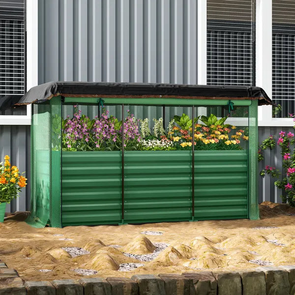 Outsunny Galvanized Steel Planter Box with Crop Cage and Shade Cloth, Raised Garden Bed for Flowers, Veggies and Herbs, Green - product image 10