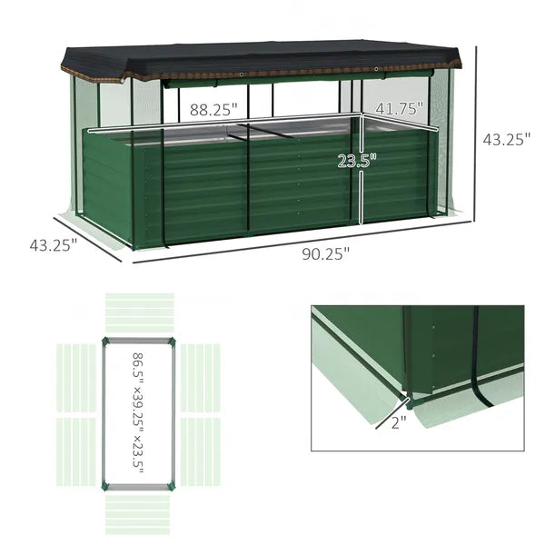 Galvanized Steel Planter Box with Crop Cage and Shade Cloth, Raised Garden Bed for Flowers, Veggies and Herbs, Green - product image 3