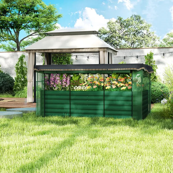 Galvanized Steel Planter Box with Crop Cage and Shade Cloth, Raised Garden Bed for Flowers, Veggies and Herbs, Green - product image 2