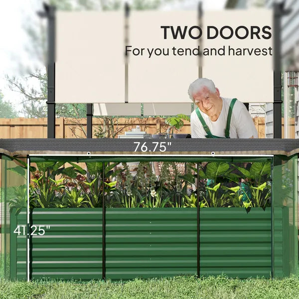 Galvanized Steel Planter Box with Crop Cage and Shade Cloth, Raised Garden Bed for Flowers, Veggies and Herbs, Green - product image 6