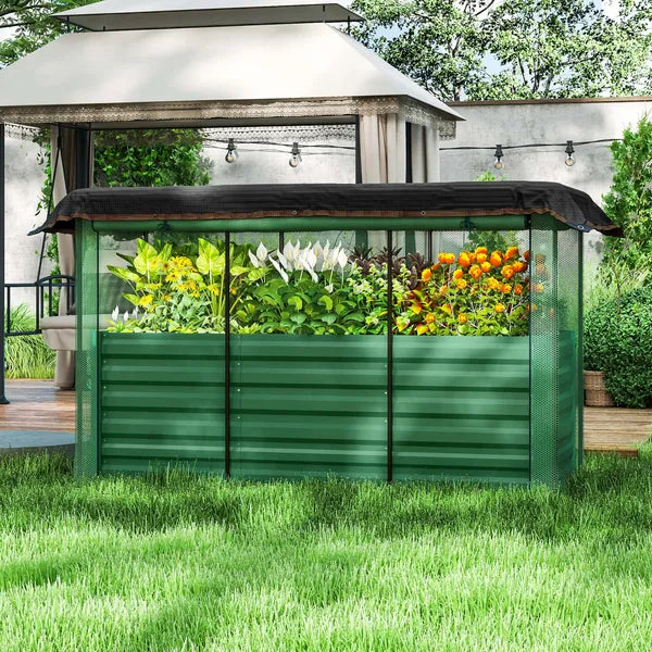 Outsunny Galvanized Steel Planter Box with Crop Cage and Shade Cloth, Raised Garden Bed for Flowers, Veggies and Herbs, Green - product image 2