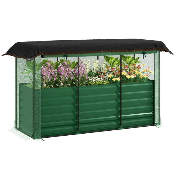 Outsunny Galvanized Steel Planter Box with Crop Cage and Shade Cloth, Raised Garden Bed for Flowers, Veggies and Herbs, Green - product image 11