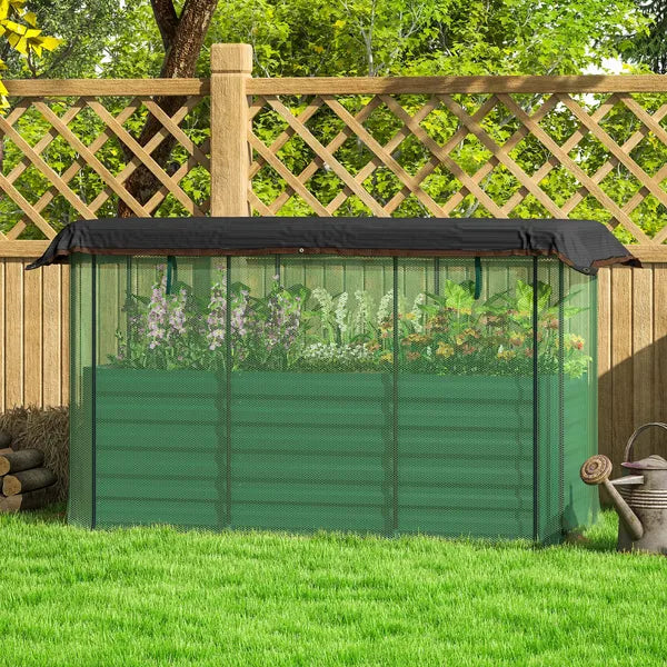 Outsunny Galvanized Steel Planter Box with Crop Cage and Shade Cloth, Raised Garden Bed for Flowers, Veggies and Herbs, Green - product image 8