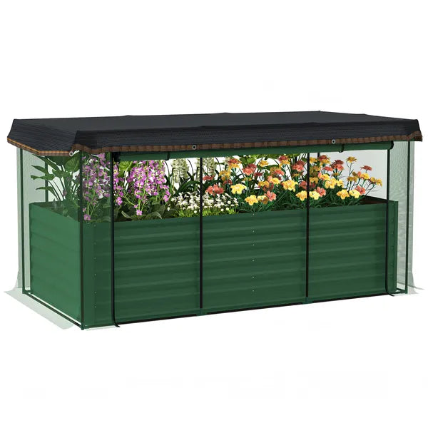 Galvanized Steel Planter Box with Crop Cage and Shade Cloth, Raised Garden Bed for Flowers, Veggies and Herbs, Green - product image 11