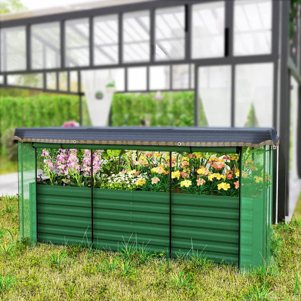 Galvanized Steel Planter Box with Crop Cage and Shade Cloth, Raised Garden Bed for Flowers, Veggies and Herbs, Green - product image 8