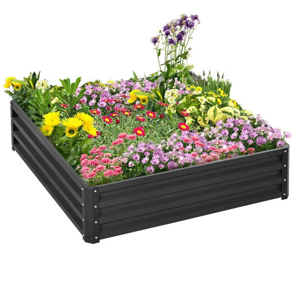 Galvanized Steel Raised Garden Bed 4x4 ft Grey Planter Box for Vegetables Flowers Herbs - product image 1