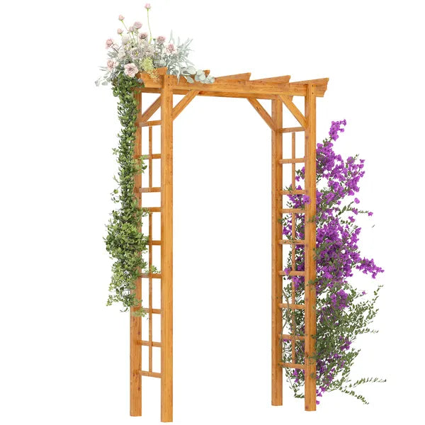 Outsunny Garden Arbor Arch Trellis 7 ft Wood with Natural Fir Side Panel for Climbing Vines Outdoor Orange - product image 1