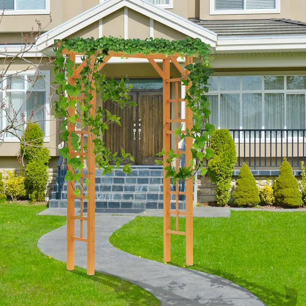 Outsunny Garden Arbor Arch Trellis 7 ft Wood with Natural Fir Side Panel for Climbing Vines Outdoor Orange - product image 10