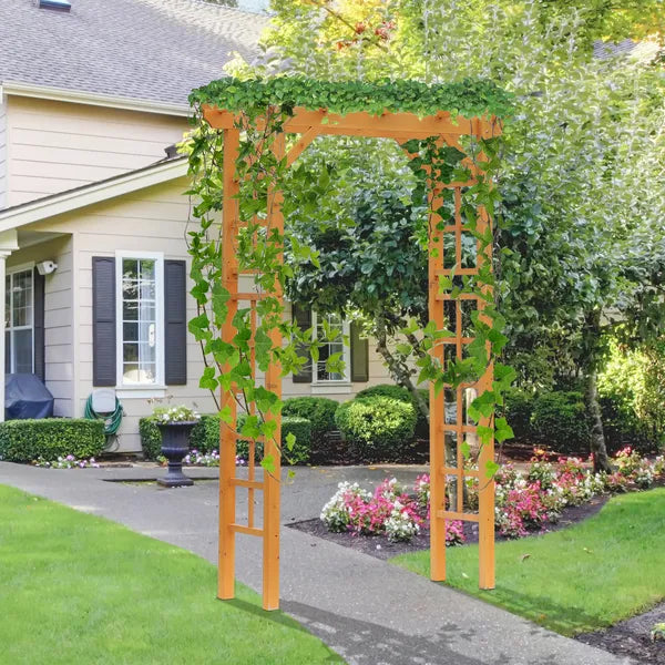 Outsunny Garden Arbor Arch Trellis 7 ft Wood with Natural Fir Side Panel for Climbing Vines Outdoor Orange - product image 2
