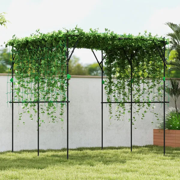 Outsunny Garden Arch Trellis, 7.3 Ft Tall Metal Plant Trellis Support with Climbing Net, Cucumber Trellis for Vegetables, Black - product image 2
