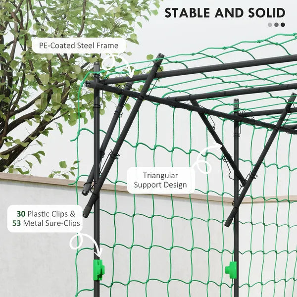 Outsunny Garden Arch Trellis, 7.3 Ft Tall Metal Plant Trellis Support with Climbing Net, Cucumber Trellis for Vegetables, Black - product image 6