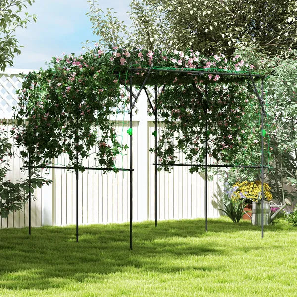 Outsunny Garden Arch Trellis, 7.3 Ft Tall Metal Plant Trellis Support with Climbing Net, Cucumber Trellis for Vegetables, Black - product image 10