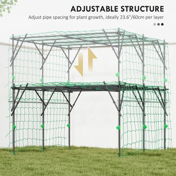 Outsunny Garden Arch Trellis, 7.3 Ft Tall Metal Plant Trellis Support with Climbing Net, Cucumber Trellis for Vegetables, Black - product image 5