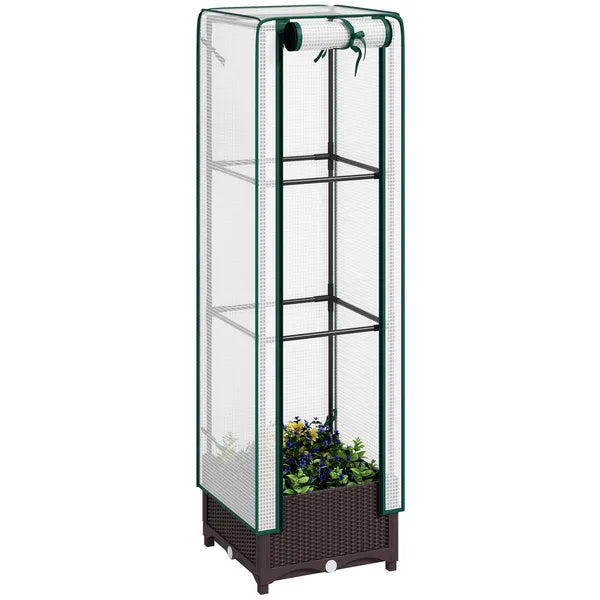 Outsunny Garden Bed with Trellis, Outdoor Plant Box with PE Cover, Drainage Holes and Zipper Door, 15.7 Inch x 15.7 Inch x 48.8 Inch, Brown - product image 11