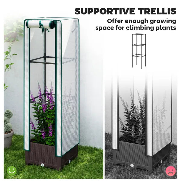 Outsunny Garden Bed with Trellis, Outdoor Plant Box with PE Cover, Drainage Holes and Zipper Door, 15.7 Inch x 15.7 Inch x 48.8 Inch, Brown - product image 4