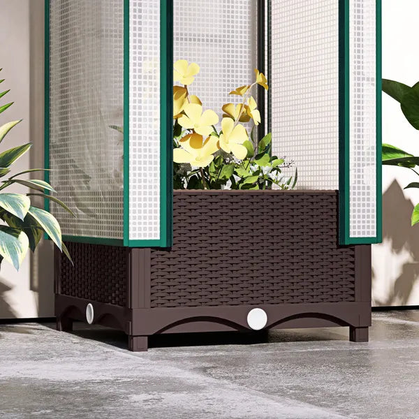 Outsunny Garden Bed with Trellis, Outdoor Plant Box with PE Cover, Drainage Holes and Zipper Door, 15.7 Inch x 15.7 Inch x 48.8 Inch, Brown - product image 9