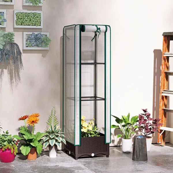 Outsunny Garden Bed with Trellis, Outdoor Plant Box with PE Cover, Drainage Holes and Zipper Door, 15.7 Inch x 15.7 Inch x 48.8 Inch, Brown - product image 10
