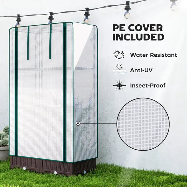 Outsunny Garden Bed with Trellis, Outdoor Plant Box with PE Cover, Drainage Holes and Zipper Door, 31.5" x 15.7" x 48.8", Brown - product image 5