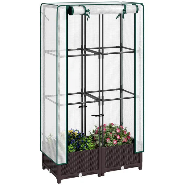 Outsunny Garden Bed with Trellis, Outdoor Plant Box with PE Cover, Drainage Holes and Zipper Door, 31.5" x 15.7" x 48.8", Brown - product image 11
