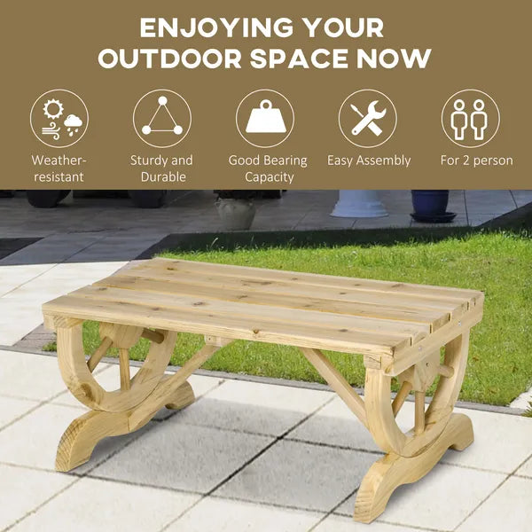 Outsunny Garden Bench 2-Person Outdoor Wagon Wheel Porch Bench Natural for Backyard Patio - product image 6