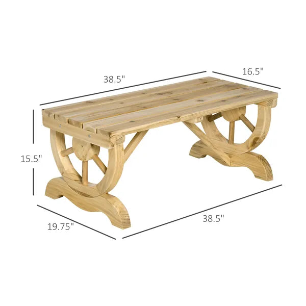 Outsunny Garden Bench 2-Person Outdoor Wagon Wheel Porch Bench Natural for Backyard Patio - product image 3