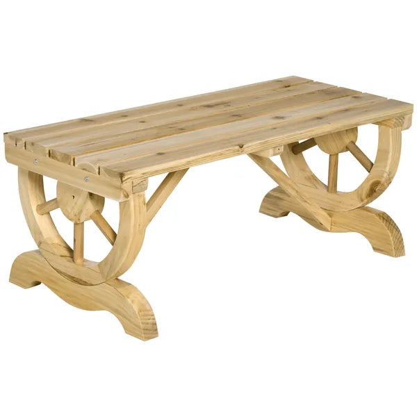 Outsunny Garden Bench 2-Person Outdoor Wagon Wheel Porch Bench Natural for Backyard Patio - product image 1