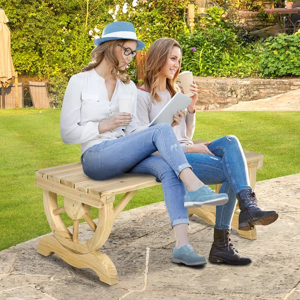 Outsunny Garden Bench 2-Person Outdoor Wagon Wheel Porch Bench Natural for Backyard Patio - product image 2