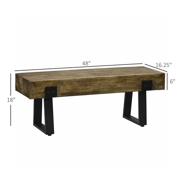 HOMCOM Garden Bench with Metal Legs, Rustic Wood Effect, Concrete Entryway Bench, for Patio, Park, Porch, Lawn, Natural/Black - product image 3