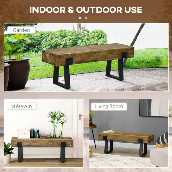 HOMCOM Garden Bench with Metal Legs, Rustic Wood Effect, Concrete Entryway Bench, for Patio, Park, Porch, Lawn, Natural/Black - product image 6