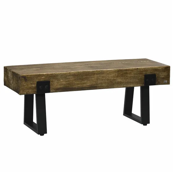 HOMCOM Garden Bench with Metal Legs, Rustic Wood Effect, Concrete Entryway Bench, for Patio, Park, Porch, Lawn, Natural/Black - product image 1