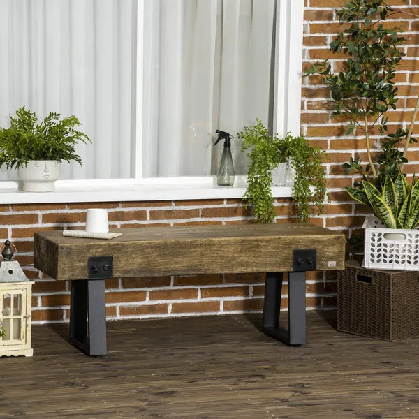 HOMCOM Garden Bench with Metal Legs, Rustic Wood Effect, Concrete Entryway Bench, for Patio, Park, Porch, Lawn, Natural/Black - product image 2
