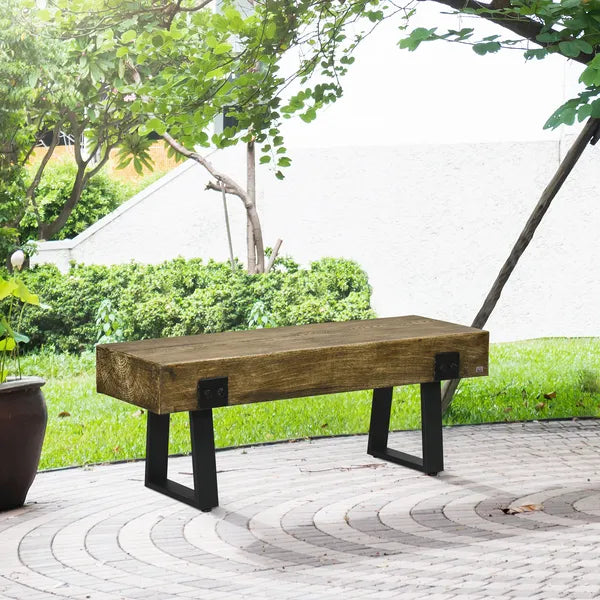 HOMCOM Garden Bench with Metal Legs, Rustic Wood Effect, Concrete Entryway Bench, for Patio, Park, Porch, Lawn, Natural/Black - product image 10
