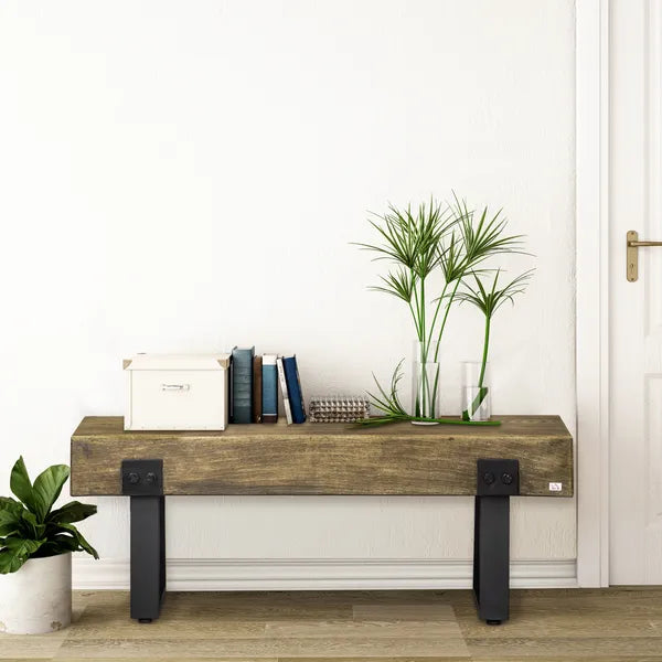 HOMCOM Garden Bench with Metal Legs, Rustic Wood Effect, Concrete Entryway Bench, for Patio, Park, Porch, Lawn, Natural/Black - product image 7