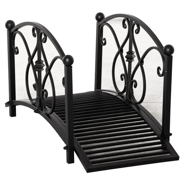 Outsunny Garden Bridge 3.3FT, Decorative Classic Backyard Pond Bridge with Safety Railings Black - product image 6