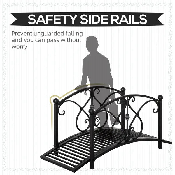 Outsunny Garden Bridge 3.3FT, Decorative Classic Backyard Pond Bridge with Safety Railings Black - product image 4