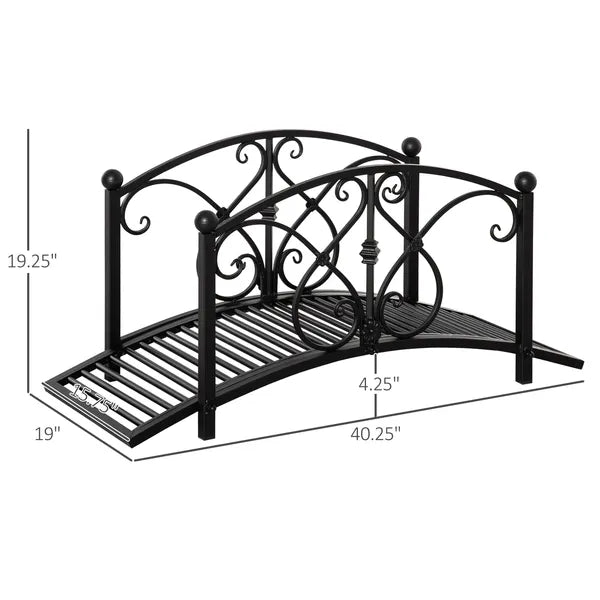 Outsunny Garden Bridge 3.3FT, Decorative Classic Backyard Pond Bridge with Safety Railings Black - product image 2