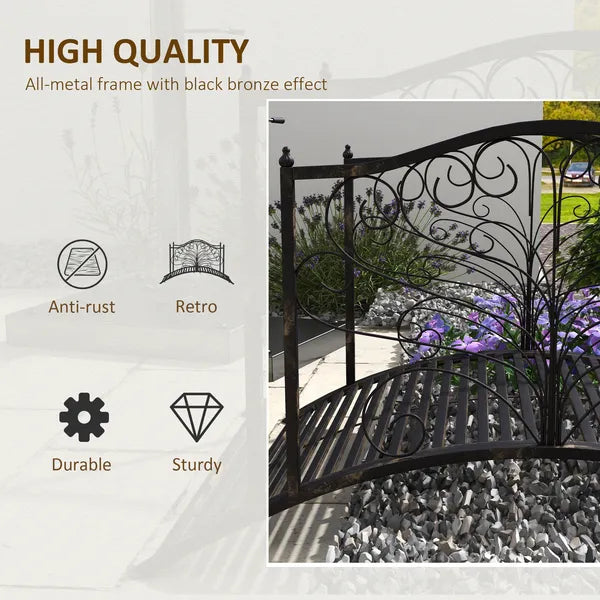 Outsunny Garden Bridge 4' Metal Arch with Scrollwork and Safety Rails Easy Assembly Black Bronze - product image 4