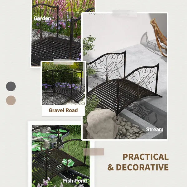 Outsunny Garden Bridge 4' Metal Arch with Scrollwork and Safety Rails Easy Assembly Black Bronze - product image 6
