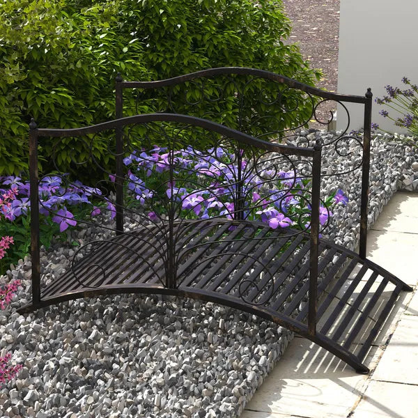 Outsunny Garden Bridge 4' Metal Arch with Scrollwork and Safety Rails Easy Assembly Black Bronze - product image 2