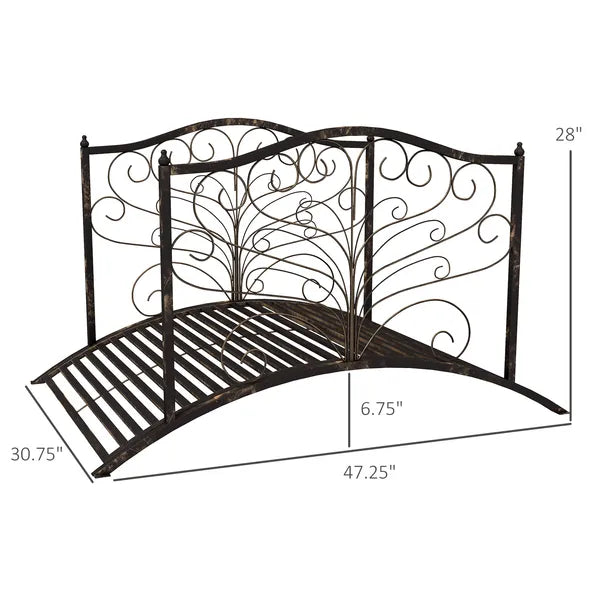 Outsunny Garden Bridge 4' Metal Arch with Scrollwork and Safety Rails Easy Assembly Black Bronze - product image 3