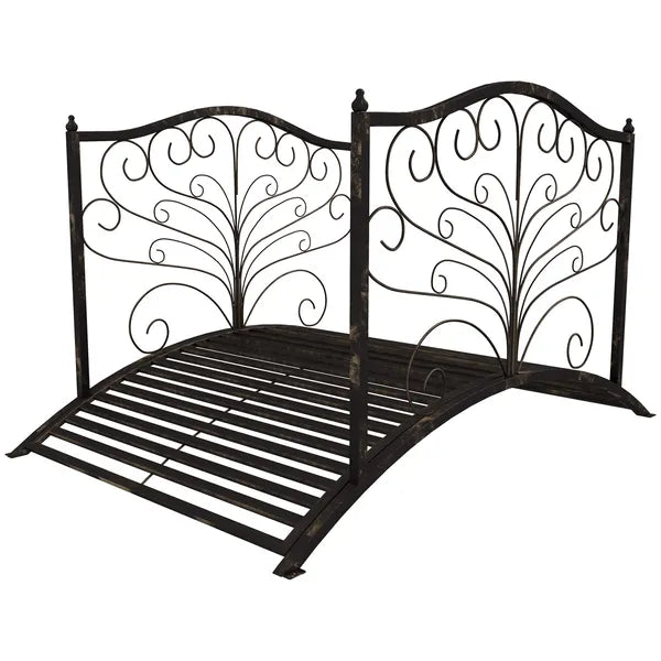 Outsunny Garden Bridge 4' Metal Arch with Scrollwork and Safety Rails Easy Assembly Black Bronze - product image 11