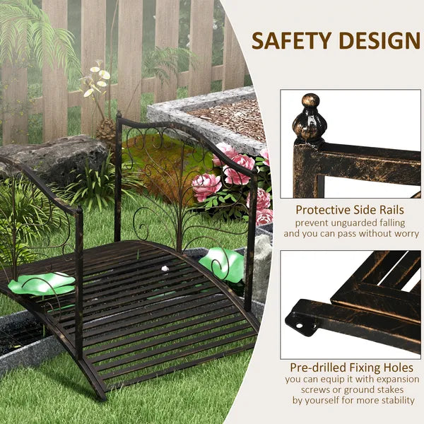 Outsunny Garden Bridge 4' Metal Arch with Scrollwork and Safety Rails Easy Assembly Black Bronze - product image 5