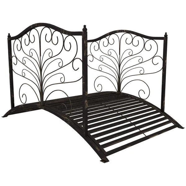 Outsunny Garden Bridge 4' Metal Arch with Scrollwork and Safety Rails Easy Assembly Black Bronze - product image 1
