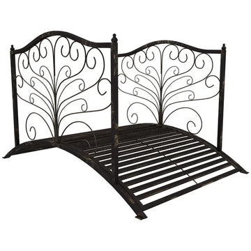 Outsunny Garden Bridge 4' Metal Arch with Scrollwork and Safety Rails Easy Assembly Black Bronze - product image 1