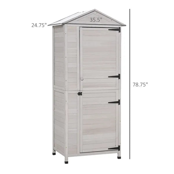 Garden Cabinet Light Gray Wooden 4-Tier Backyard Storage Shed 3 Shelves Lockable Organizer Tin Roof Magnetic Latch - product image 3