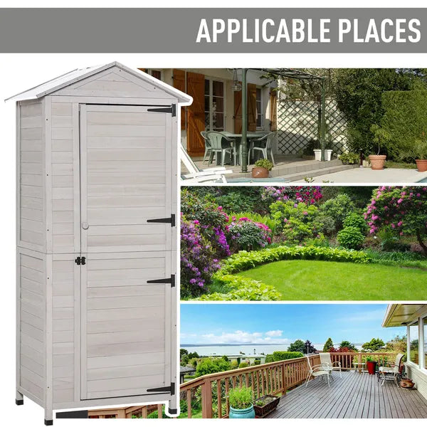 Garden Cabinet Light Gray Wooden 4-Tier Backyard Storage Shed 3 Shelves Lockable Organizer Tin Roof Magnetic Latch - product image 5