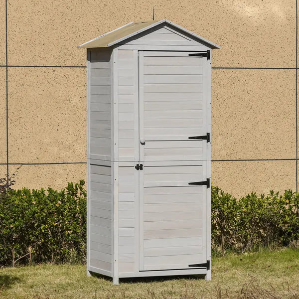Garden Cabinet Light Gray Wooden 4-Tier Backyard Storage Shed 3 Shelves Lockable Organizer Tin Roof Magnetic Latch - product image 2
