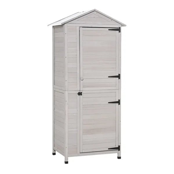 Garden Cabinet Light Gray Wooden 4-Tier Backyard Storage Shed 3 Shelves Lockable Organizer Tin Roof Magnetic Latch - product image 1